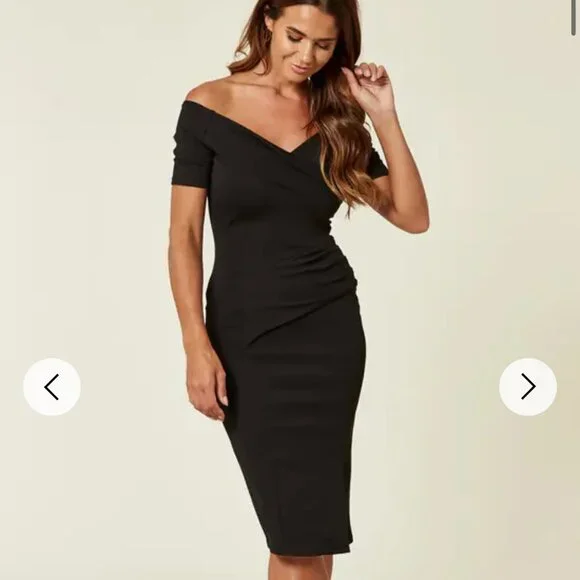 NWT SilkFred-Exclusive Bardot Off Shoulder Dress-Black UK 12, USA 8 - Picture 1 of 10